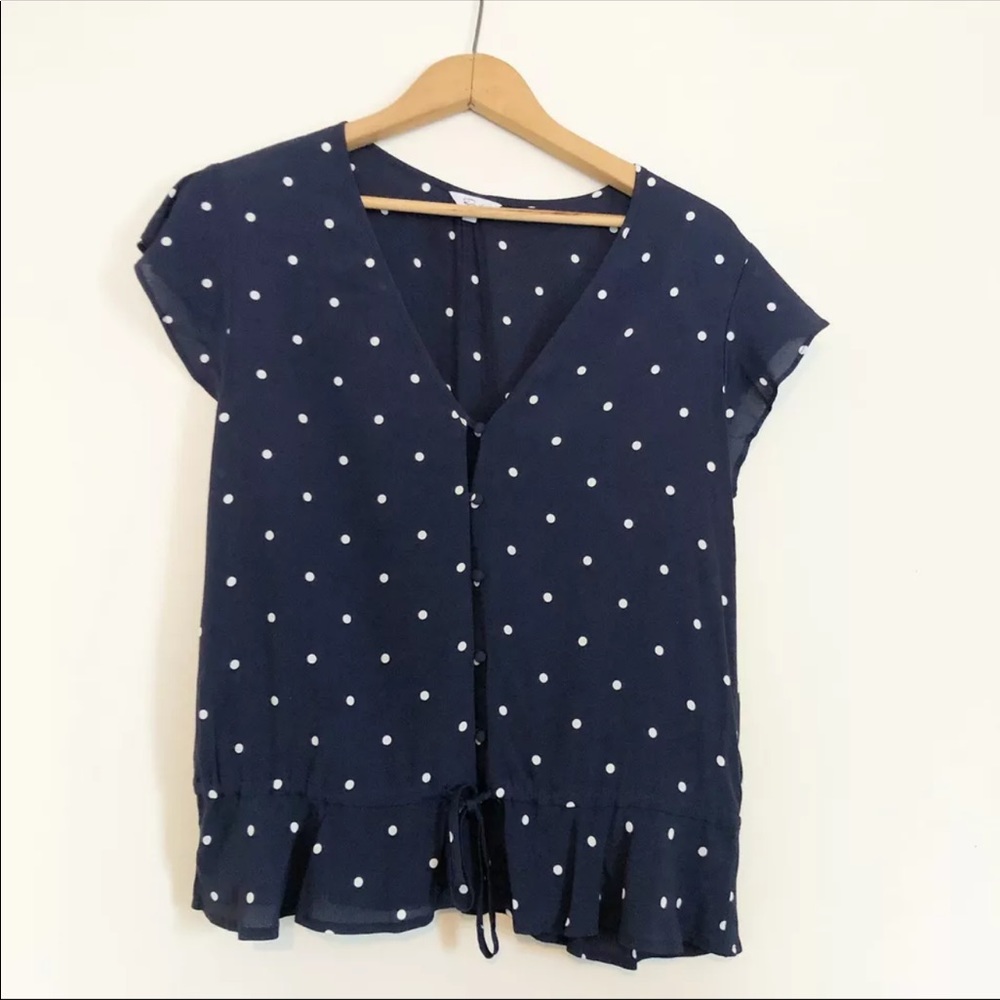 Rails Navy Polka Dot Short Sleeve Drop Waist Sheer